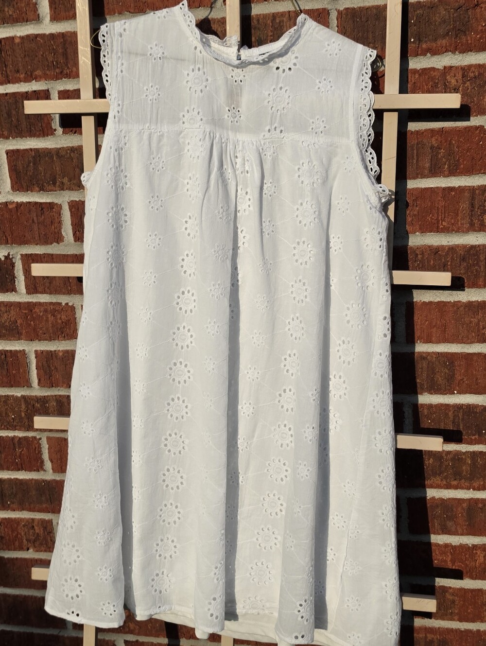 White Floral Embroidered Eyelet Mini Dress Large